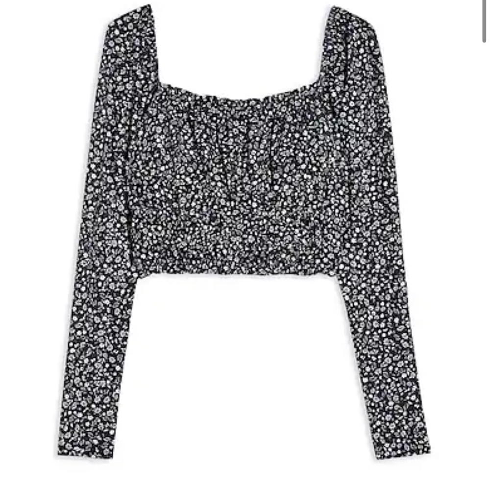 TOPSHOP FLORAL LONG SLEEVE POINTELLE PRAIRIE TOP